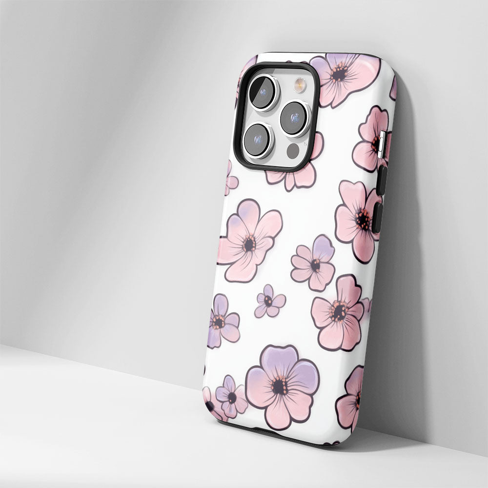 雙層半手印花堅韌霧面花朵 iPhone 手機殼