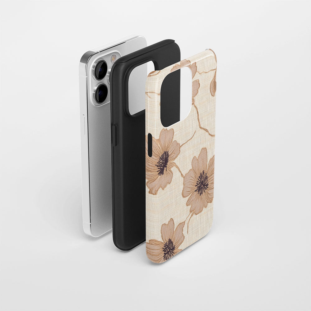 Double-Layer Semi-Handprinted Tough Matte Flowers iPhone Case