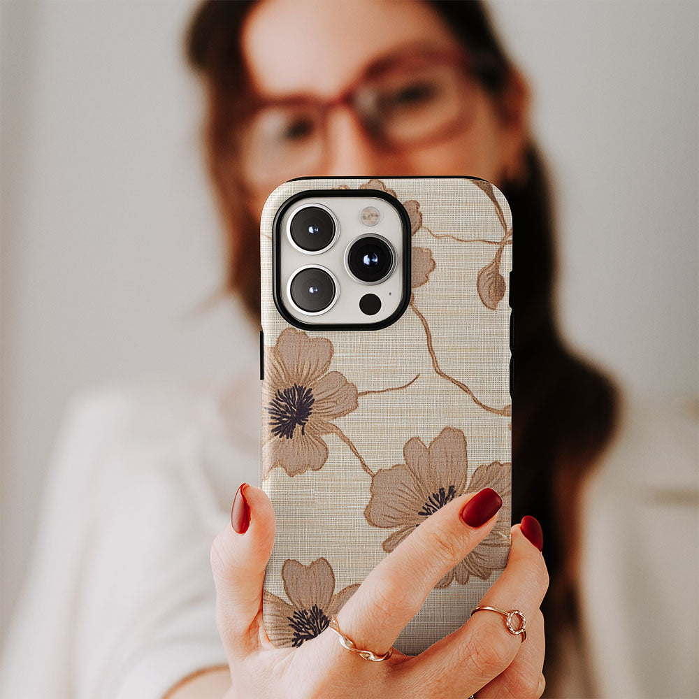 Double-Layer Semi-Handprinted Tough Matte Flowers iPhone Case