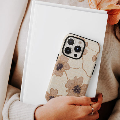 Double-Layer Semi-Handprinted Tough Matte Flowers iPhone Case