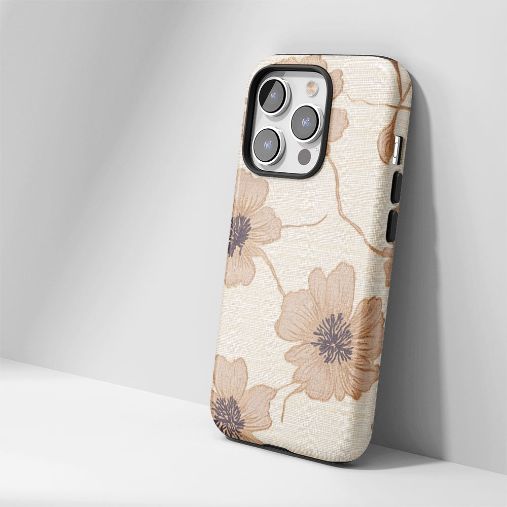 Double-Layer Semi-Handprinted Tough Matte Flowers iPhone Case