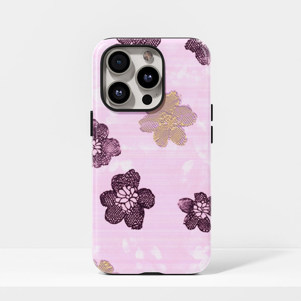 Double-Layer Semi-Handprinted Tough Matte Flowers iPhone Case