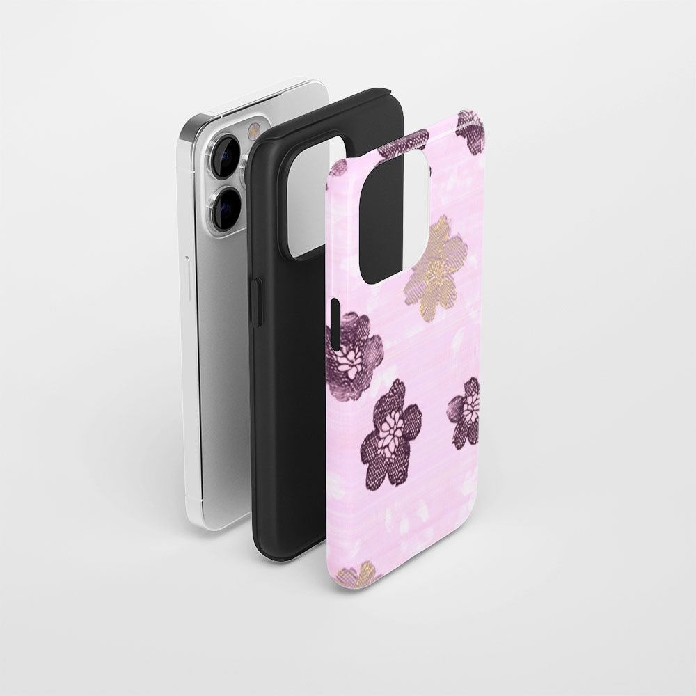 Double-Layer Semi-Handprinted Tough Matte Flowers iPhone Case