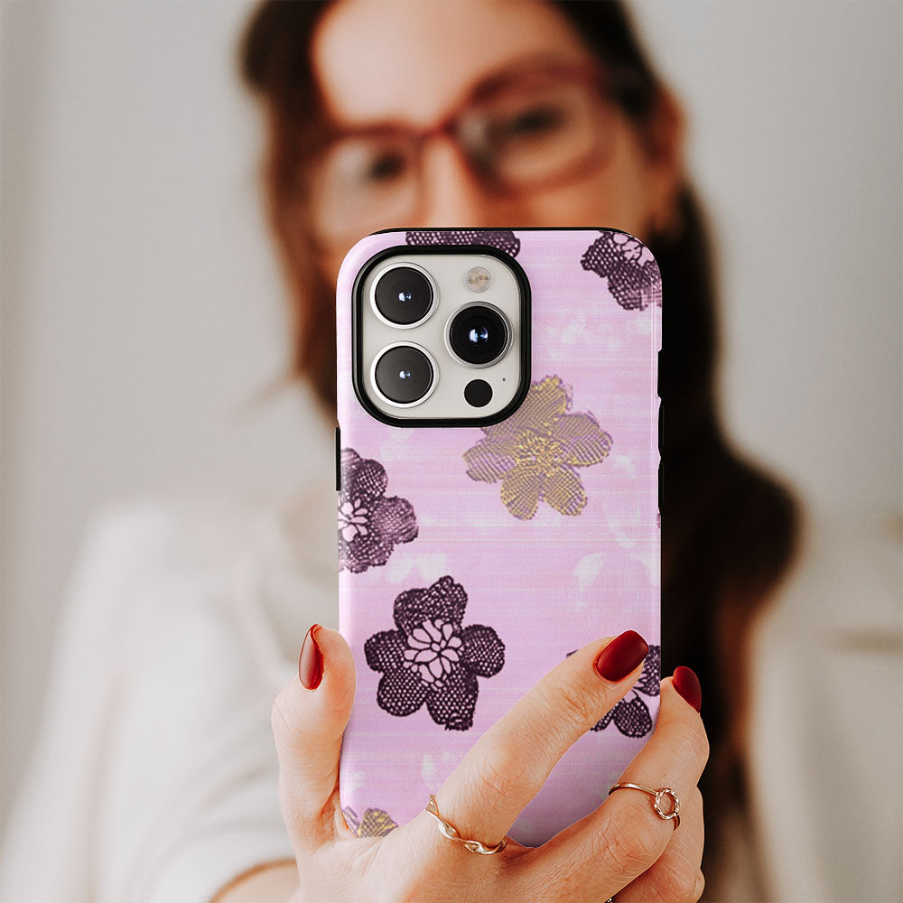 Double-Layer Semi-Handprinted Tough Matte Flowers iPhone Case