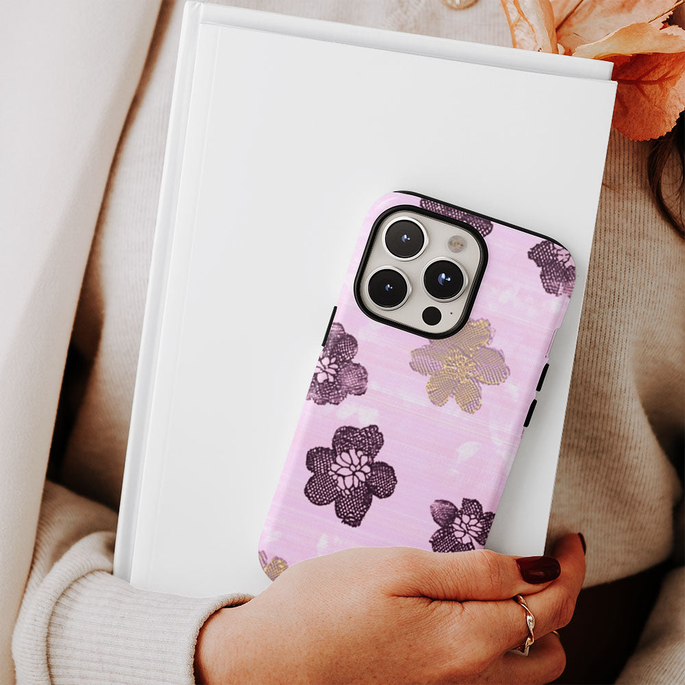 Double-Layer Semi-Handprinted Tough Matte Flowers iPhone Case