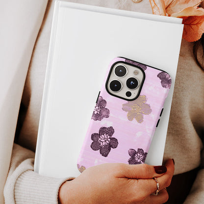 Double-Layer Semi-Handprinted Tough Matte Flowers iPhone Case