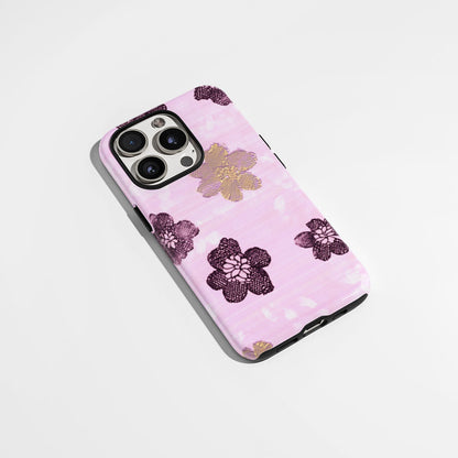 Double-Layer Semi-Handprinted Tough Matte Flowers iPhone Case