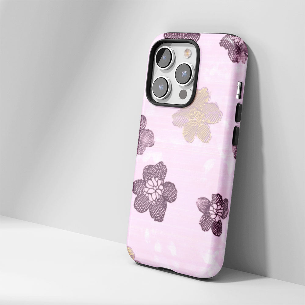 雙層半手印花堅韌霧面花朵 iPhone 手機殼