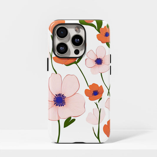 Double-Layer Semi-Handprinted Tough Matte Flowers iPhone Case