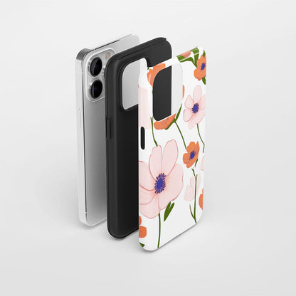 Double-Layer Semi-Handprinted Tough Matte Flowers iPhone Case