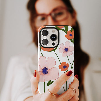 Double-Layer Semi-Handprinted Tough Matte Flowers iPhone Case