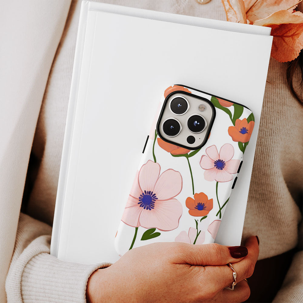 Double-Layer Semi-Handprinted Tough Matte Flowers iPhone Case