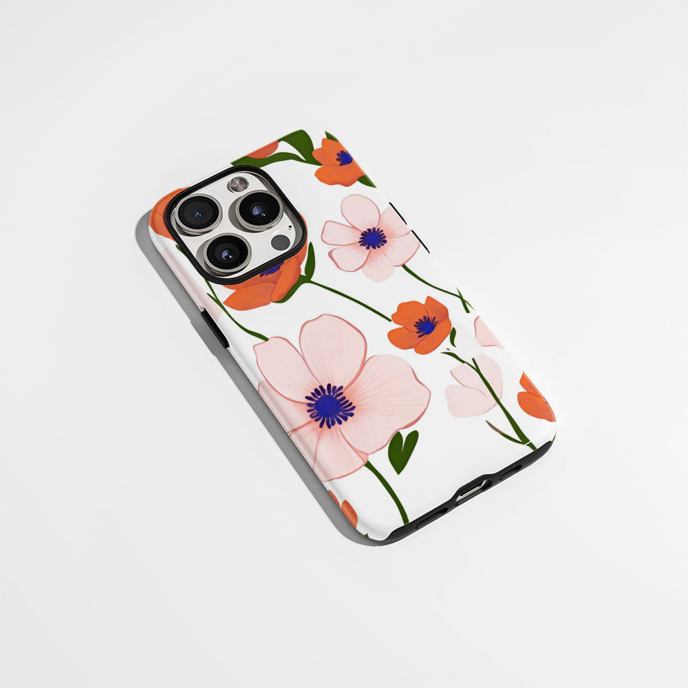 Double-Layer Semi-Handprinted Tough Matte Flowers iPhone Case