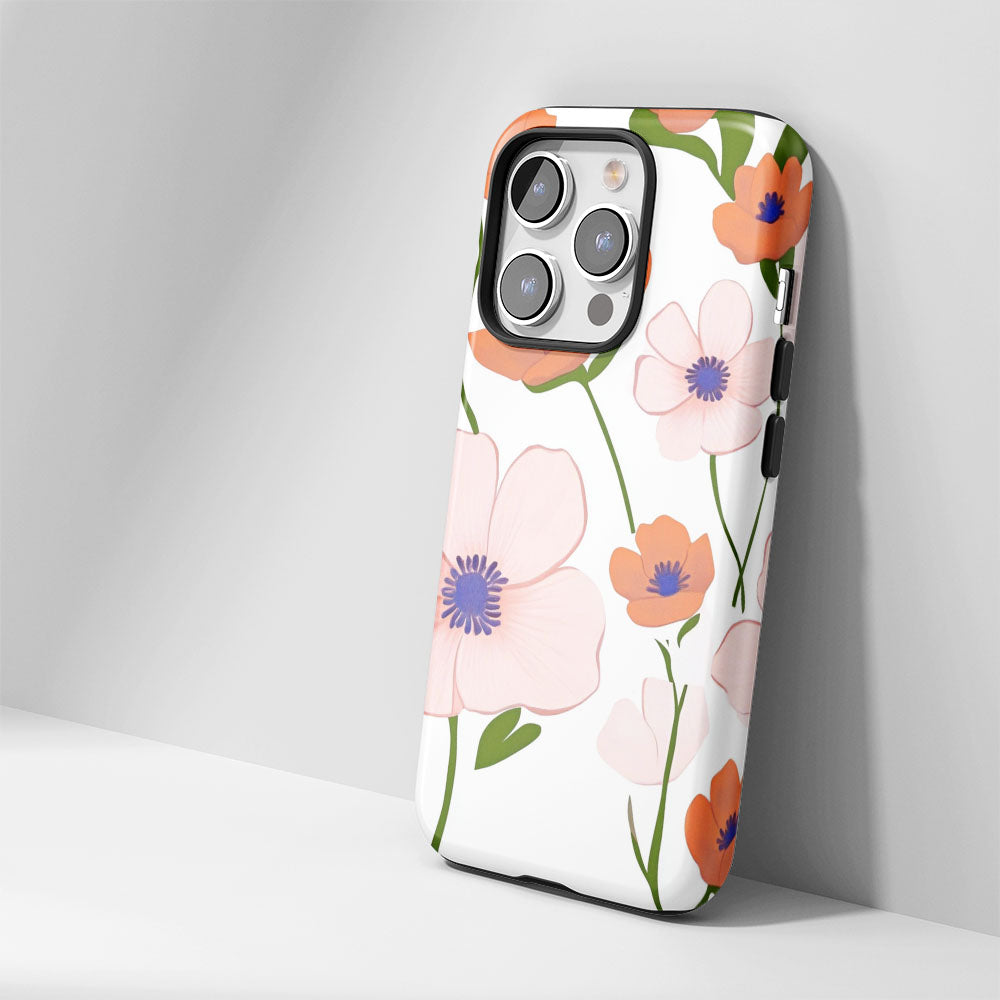 Double-Layer Semi-Handprinted Tough Matte Flowers iPhone Case