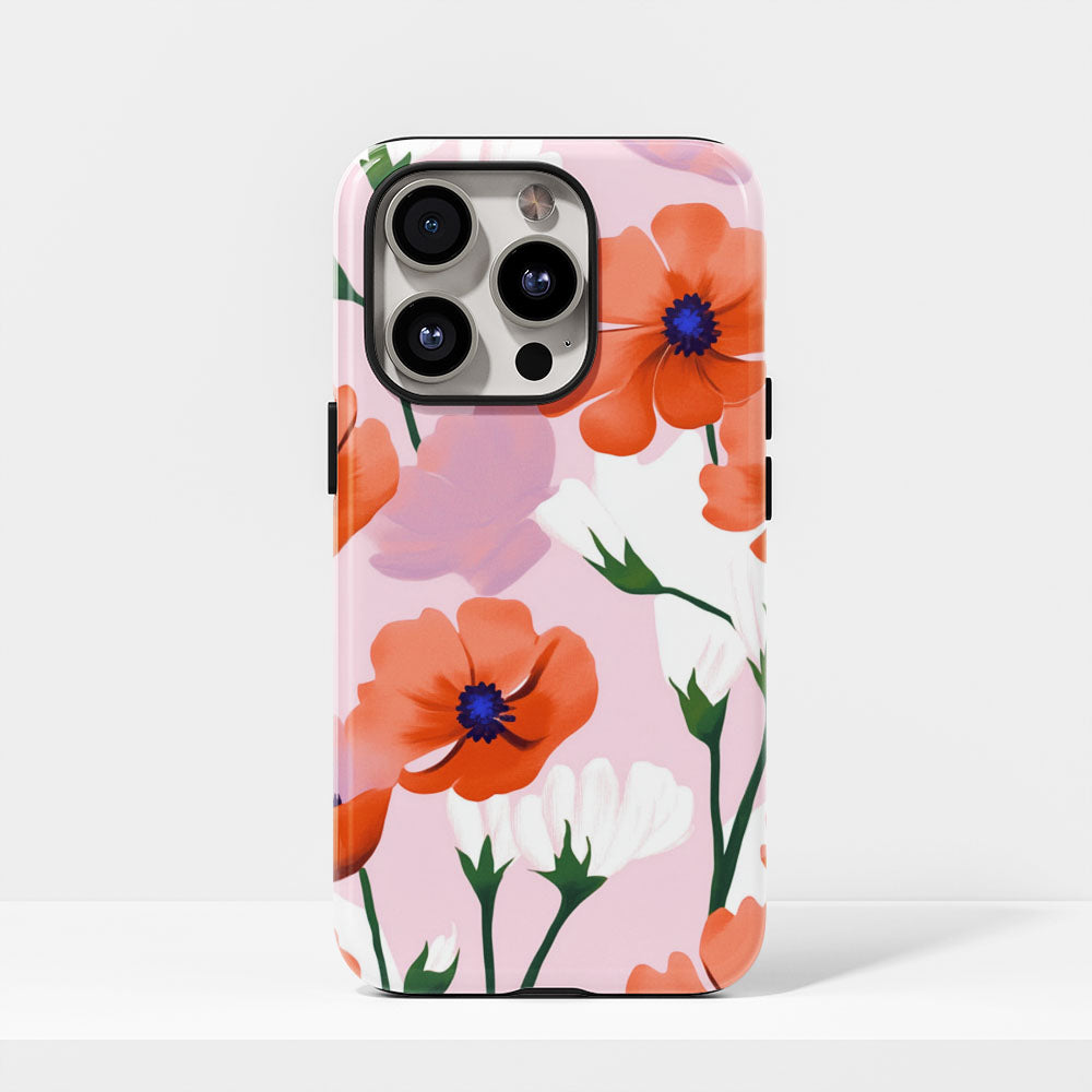 Double-Layer Semi-Handprinted Tough Matte Flowers iPhone Case