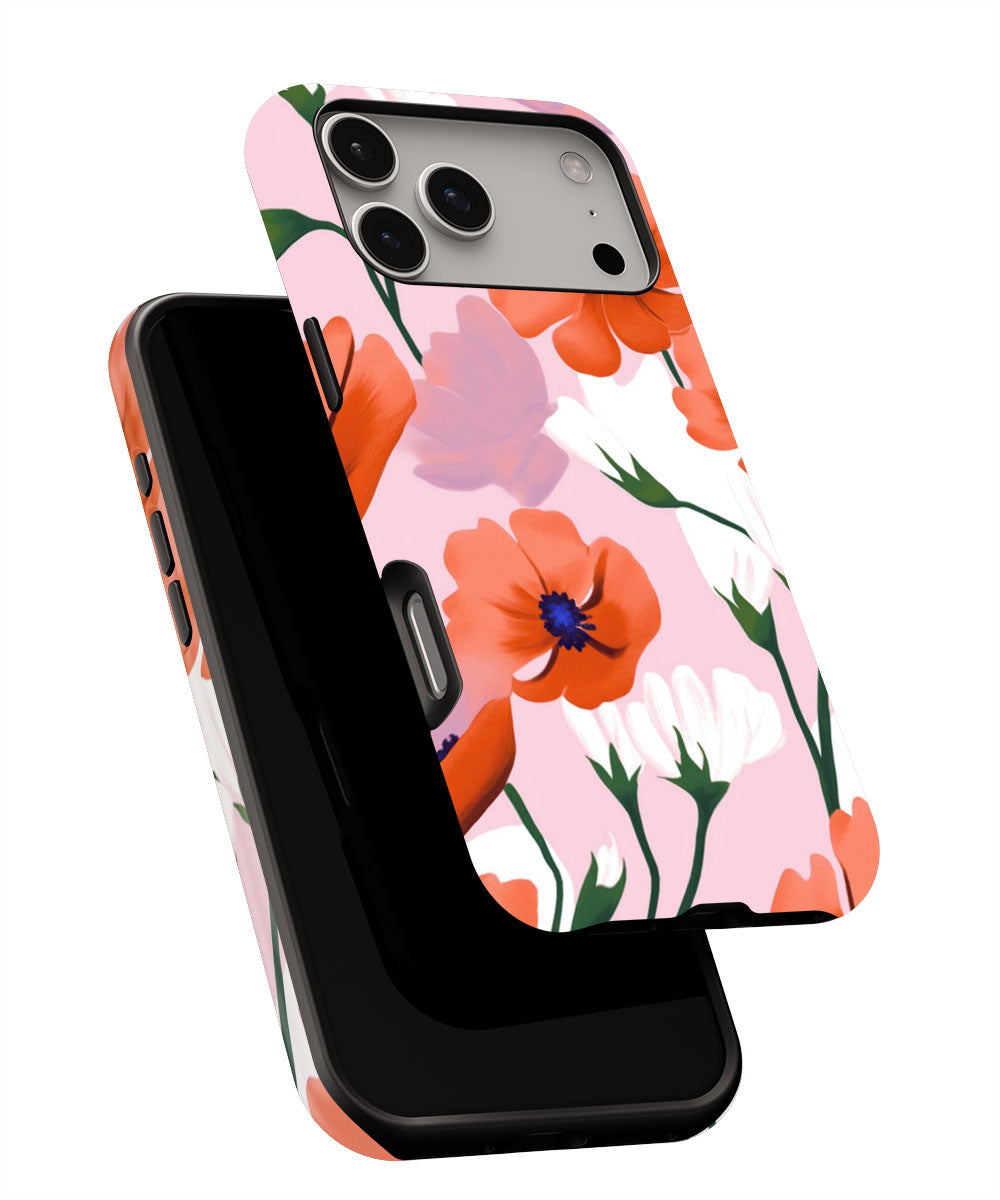 Double-Layer Semi-Handprinted Tough Matte Flowers iPhone Case