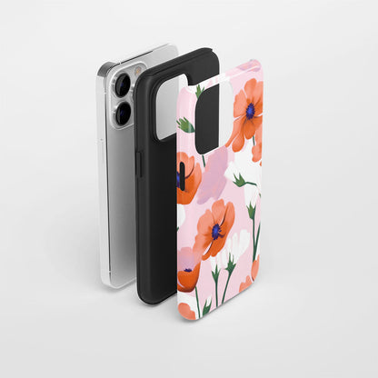 Double-Layer Semi-Handprinted Tough Matte Flowers iPhone Case