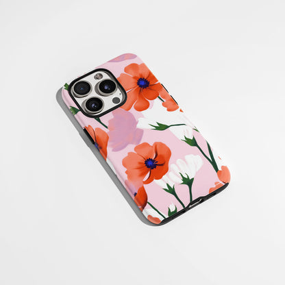 Double-Layer Semi-Handprinted Tough Matte Flowers iPhone Case