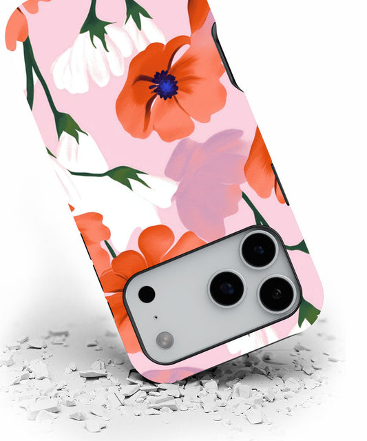 Double-Layer Semi-Handprinted Tough Matte Flowers iPhone Case