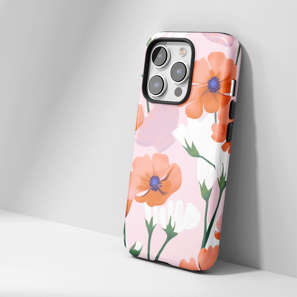 Double-Layer Semi-Handprinted Tough Matte Flowers iPhone Case