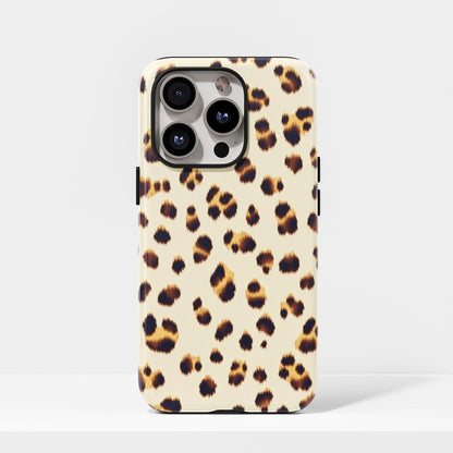 Double-Layer Semi-Handprinted Tough Matte Leopard Print iPhone Case