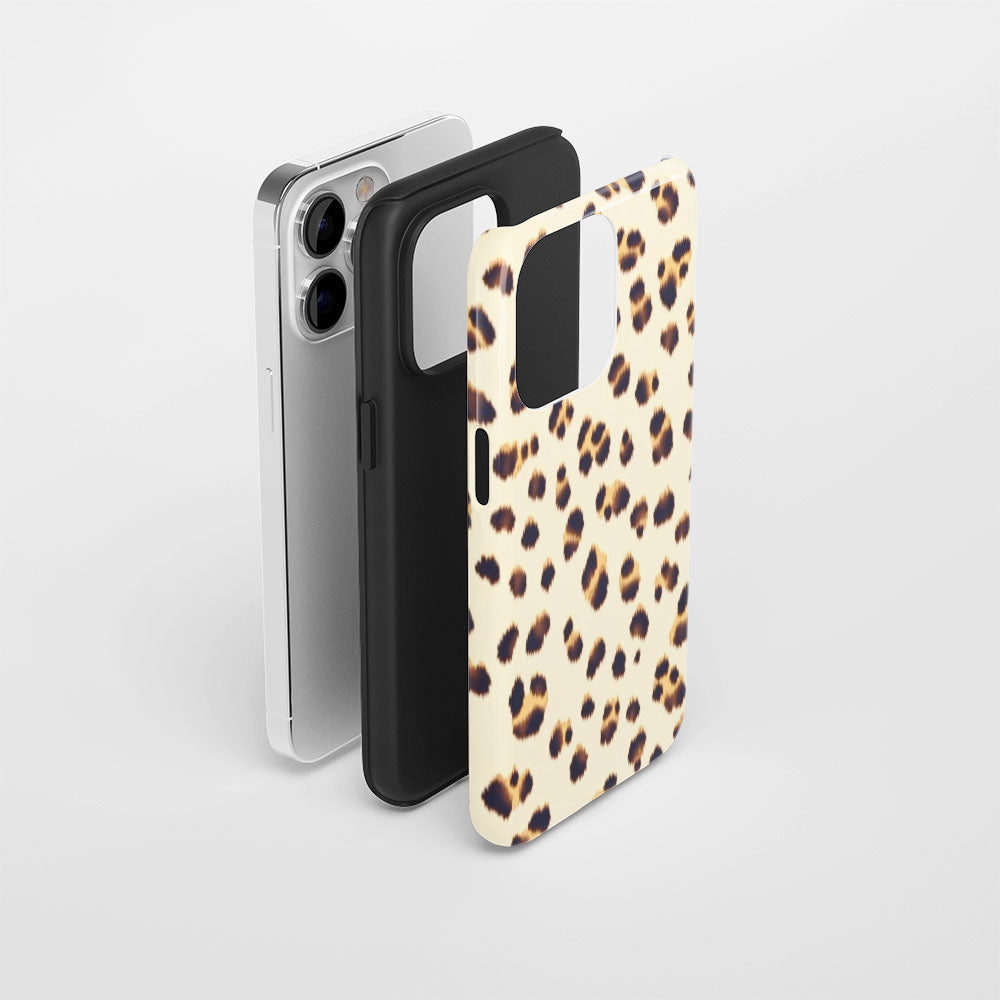 Double-Layer Semi-Handprinted Tough Matte Leopard Print iPhone Case