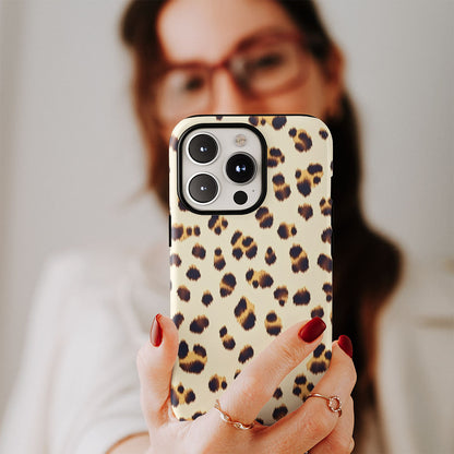 Double-Layer Semi-Handprinted Tough Matte Leopard Print iPhone Case