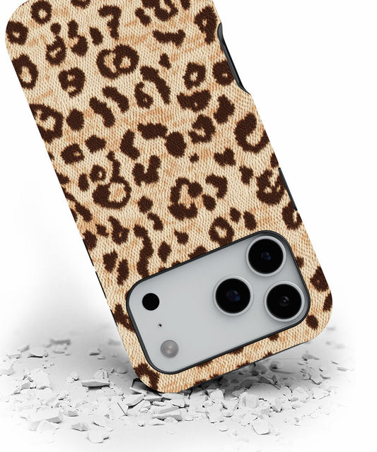 Double-Layer Semi-Handprinted Tough Matte Leopard Print iPhone Case