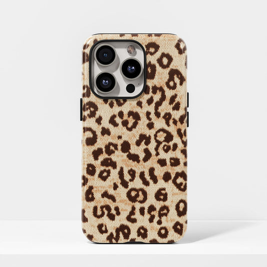 Double-Layer Semi-Handprinted Tough Matte Leopard Print iPhone Case