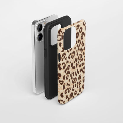 Double-Layer Semi-Handprinted Tough Matte Leopard Print iPhone Case