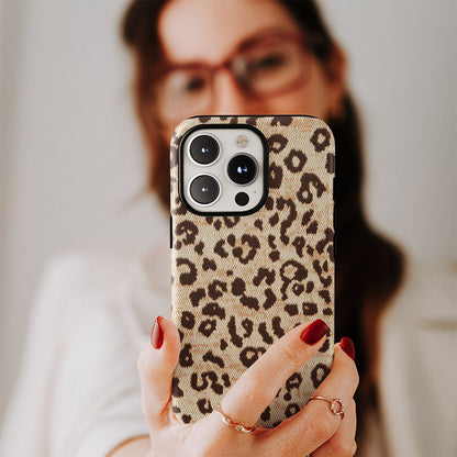 Double-Layer Semi-Handprinted Tough Matte Leopard Print iPhone Case