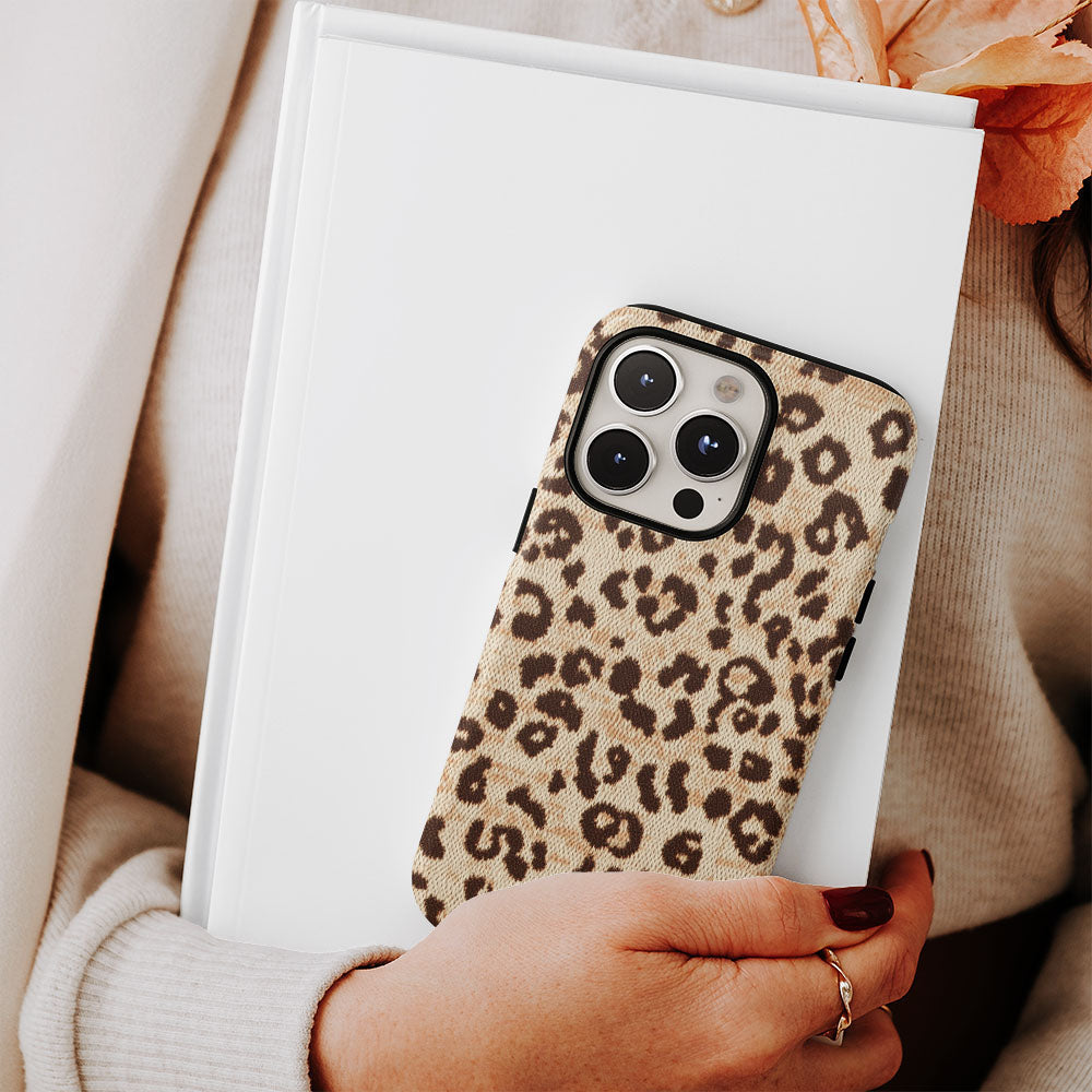 Double-Layer Semi-Handprinted Tough Matte Leopard Print iPhone Case