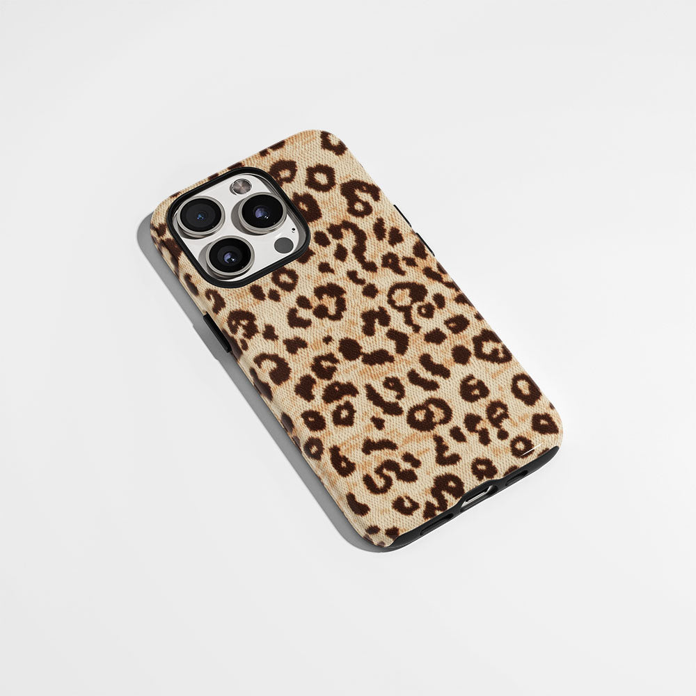 Double-Layer Semi-Handprinted Tough Matte Leopard Print iPhone Case