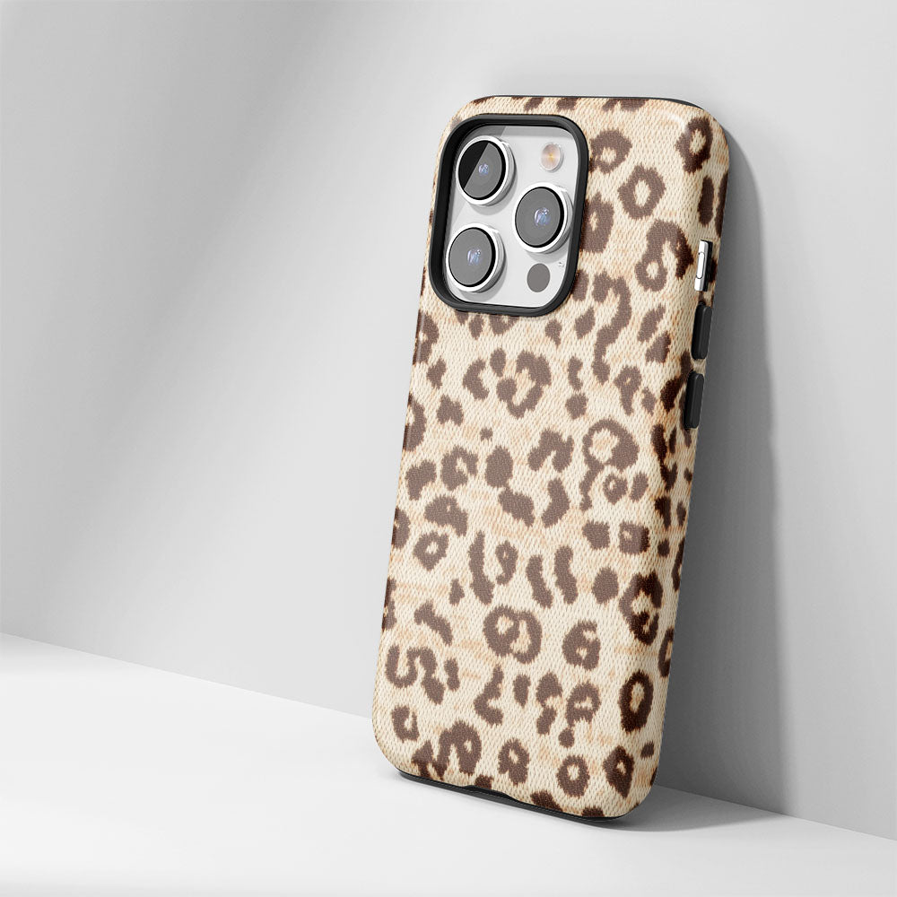 Double-Layer Semi-Handprinted Tough Matte Leopard Print iPhone Case