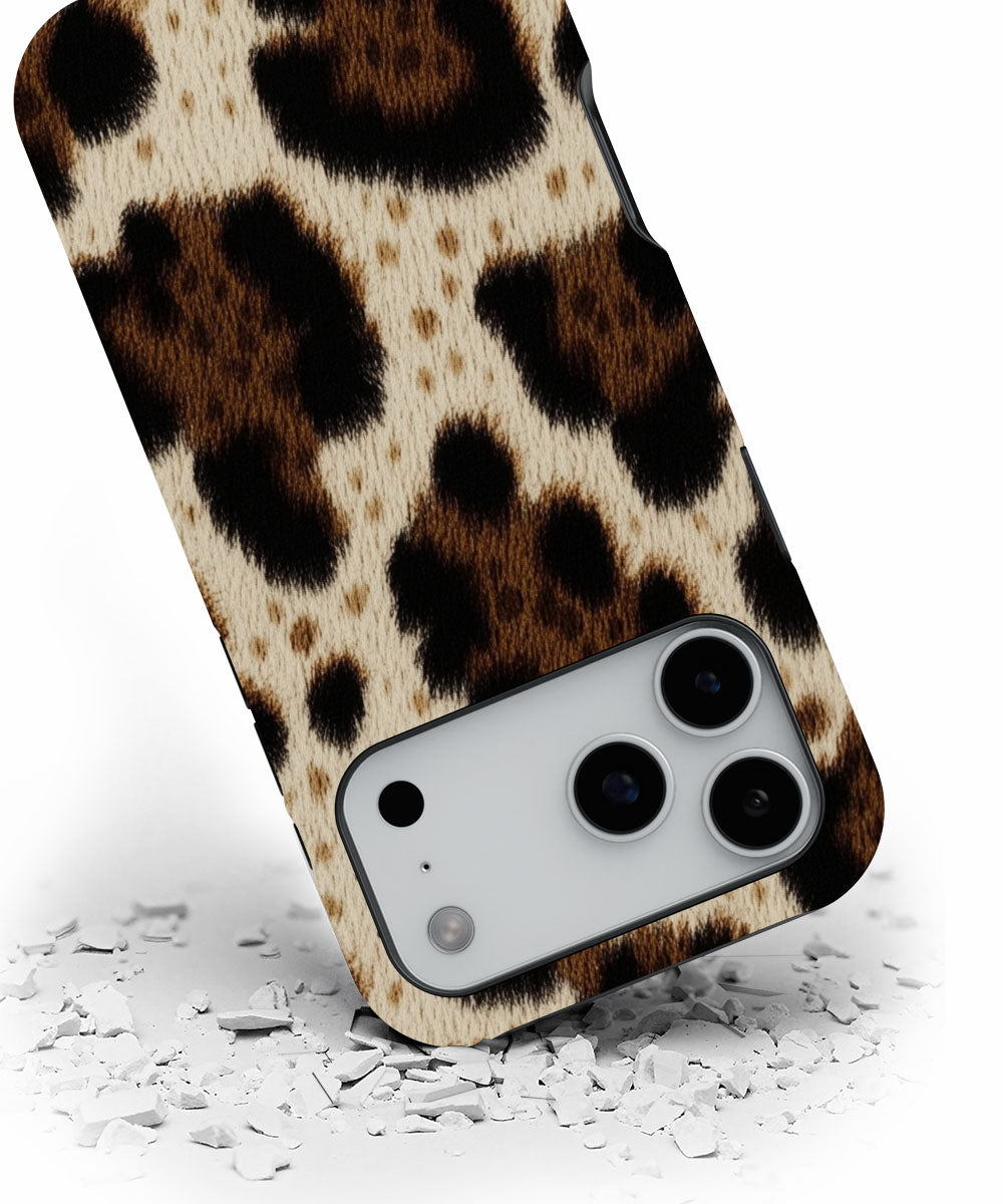 Double-Layer Semi-Handprinted Tough Matte Leopard Print iPhone Case
