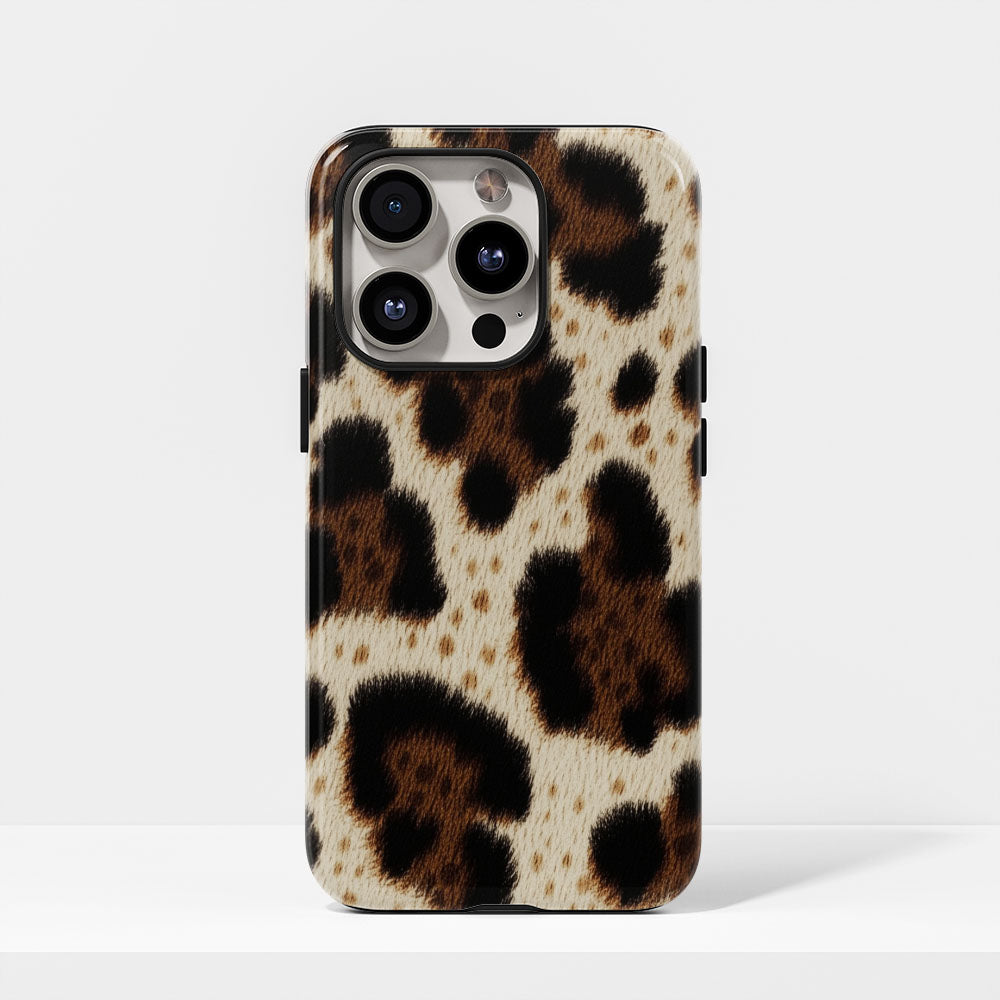 Double-Layer Semi-Handprinted Tough Matte Leopard Print iPhone Case