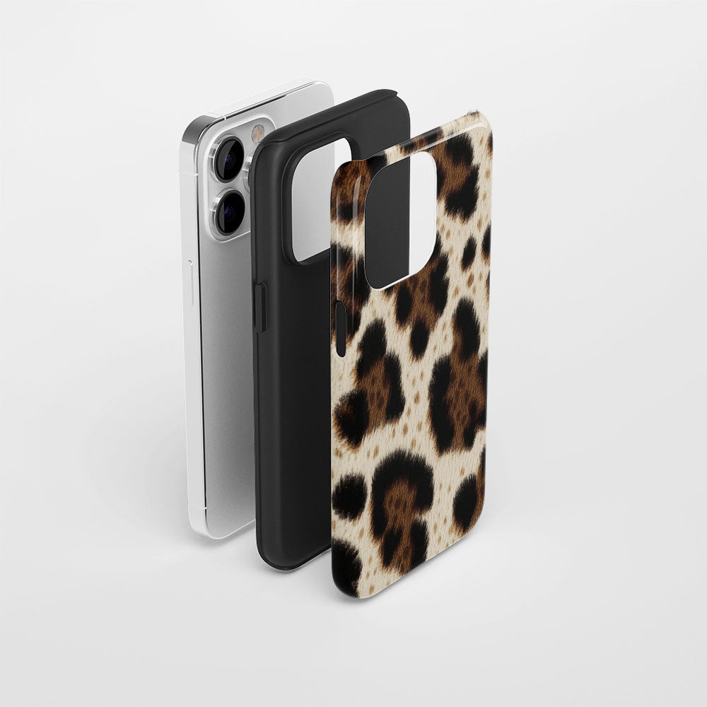 Double-Layer Semi-Handprinted Tough Matte Leopard Print iPhone Case