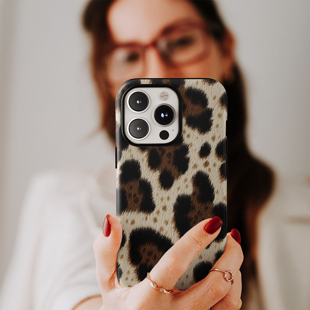 Double-Layer Semi-Handprinted Tough Matte Leopard Print iPhone Case