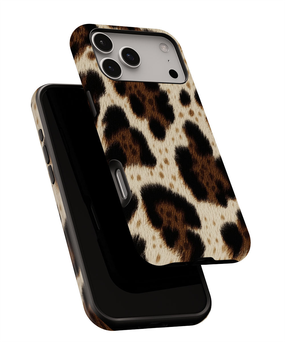 Double-Layer Semi-Handprinted Tough Matte Leopard Print iPhone Case