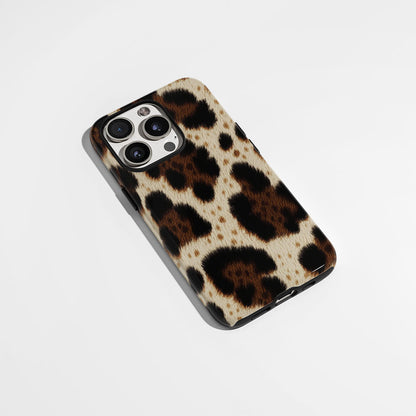 Double-Layer Semi-Handprinted Tough Matte Leopard Print iPhone Case