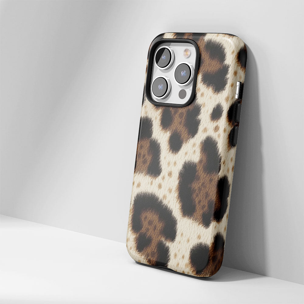 Double-Layer Semi-Handprinted Tough Matte Leopard Print iPhone Case