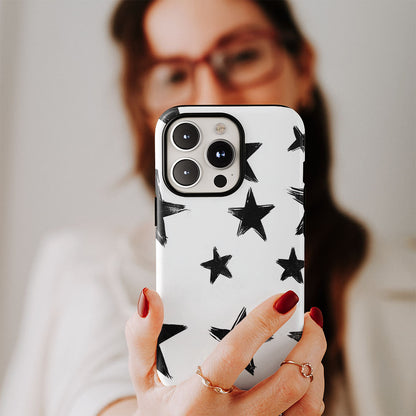 Double-Layer Semi-Handprinted Tough Matte Stars iPhone Case