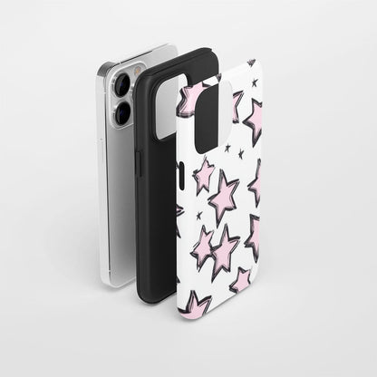 Double-Layer Semi-Handprinted Tough Matte Stars iPhone Case