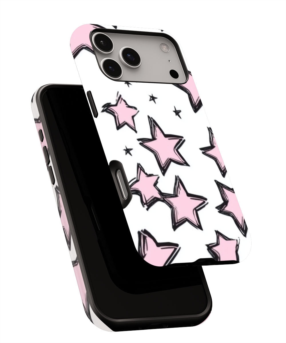 Double-Layer Semi-Handprinted Tough Matte Stars iPhone Case