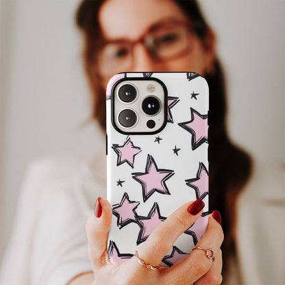 Double-Layer Semi-Handprinted Tough Matte Stars iPhone Case