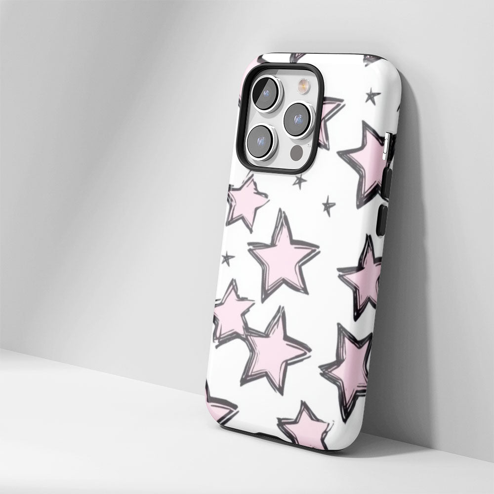 Double-Layer Semi-Handprinted Tough Matte Stars iPhone Case