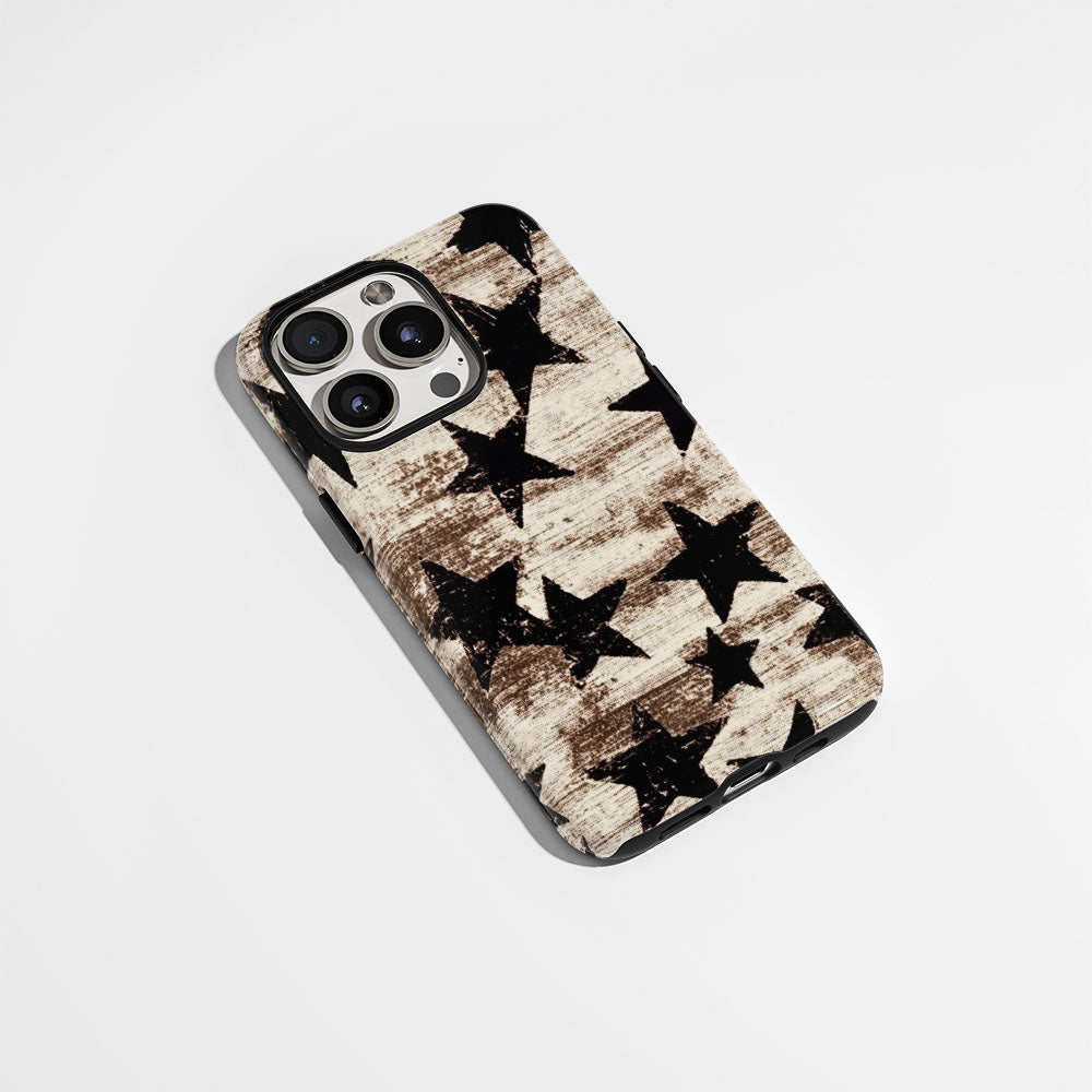 Double-Layer Semi-Handprinted Tough Matte Stars iPhone Case