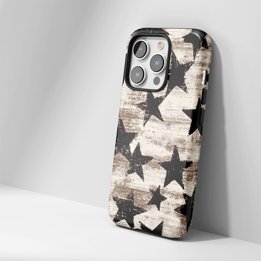 Double-Layer Semi-Handprinted Tough Matte Stars iPhone Case