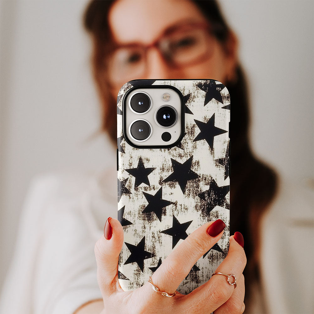 Double-Layer Semi-Handprinted Tough Matte Stars iPhone Case