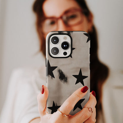 Double-Layer Semi-Handprinted Tough Matte Stars iPhone Case